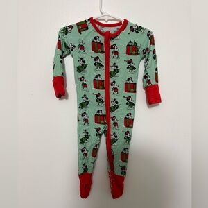 Disney Christmas Mickey Mouse Kids Bamboo Footie Pajamas - Mint and Red